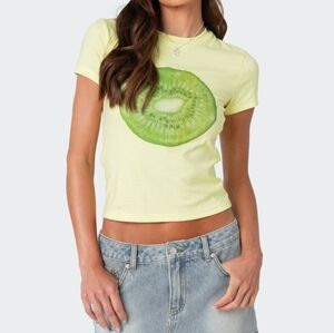 ✨(NWT) Kiwi Print Green Junior-XL Tee By Self🩷e(PTP 18" L 18)